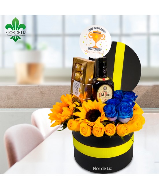 CAJA DECORADA AMOR ELEGANTE+OLD PARR PEQUEÑA+FERREROX8+TOPPER